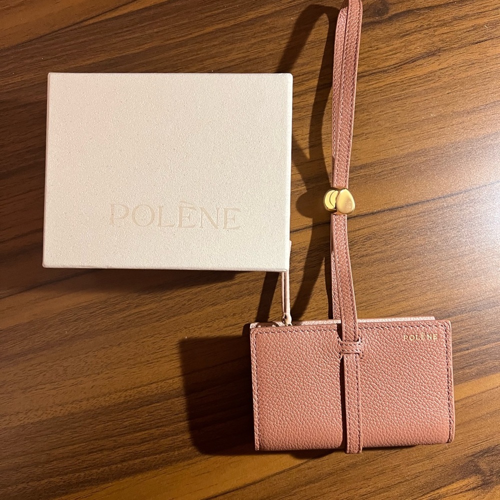 Polène Pink Leather Card Holder Wristlet